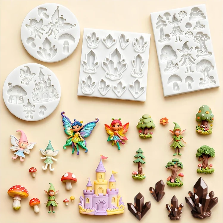 Elves Castle Silicone Molds Forest Series Elf Mushroom Gem Fondant Chocolate Mould Baking Tools Cake Decoration Accessories