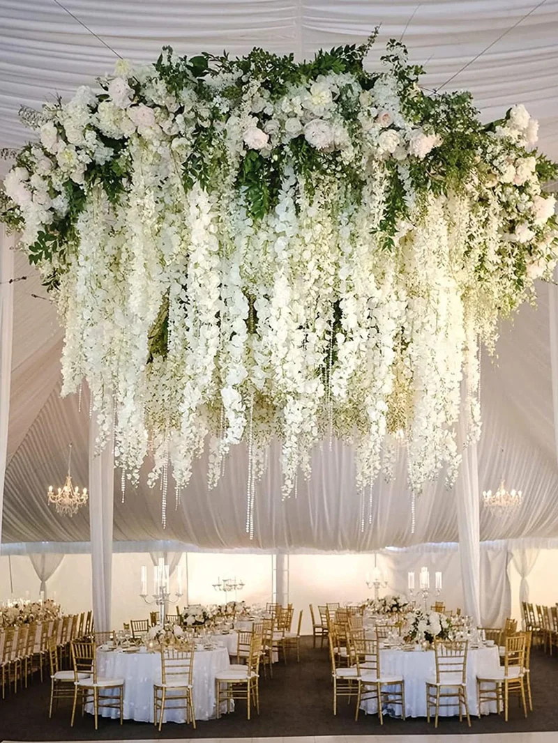 12pcs Artificial Flowers Hanging Wisteria Faux Flowers Garland Silk Vine Rattan Long String Home Outdoor Wedding Party Decor