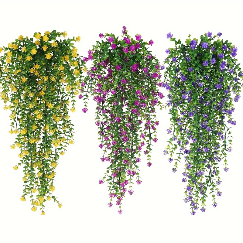 3pcs 30.7in Artificial Flowers Boxwood Greenery Ivy Vines, UV Resistant Plastic Plants Garland Hanging Shrubs Plants For Wedding Party Room Front Porch Hanging Basket Indoor Home Decor Outdoor Decor