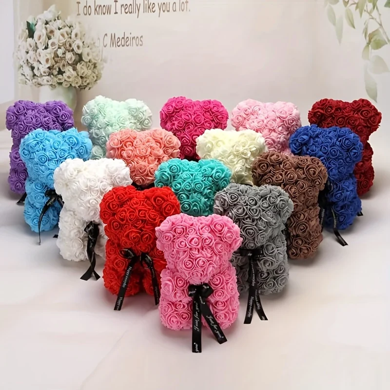 1pc, Artificial Rose Bear 9.84inch Artificial Foam Flower Terry Bear, Rose Bear Gifts For Mother Grandmother On Mother's Day, Perfect Gift For Valentine's Day, Anniversary, Wedding, Creative Gift For Birthday Christmas