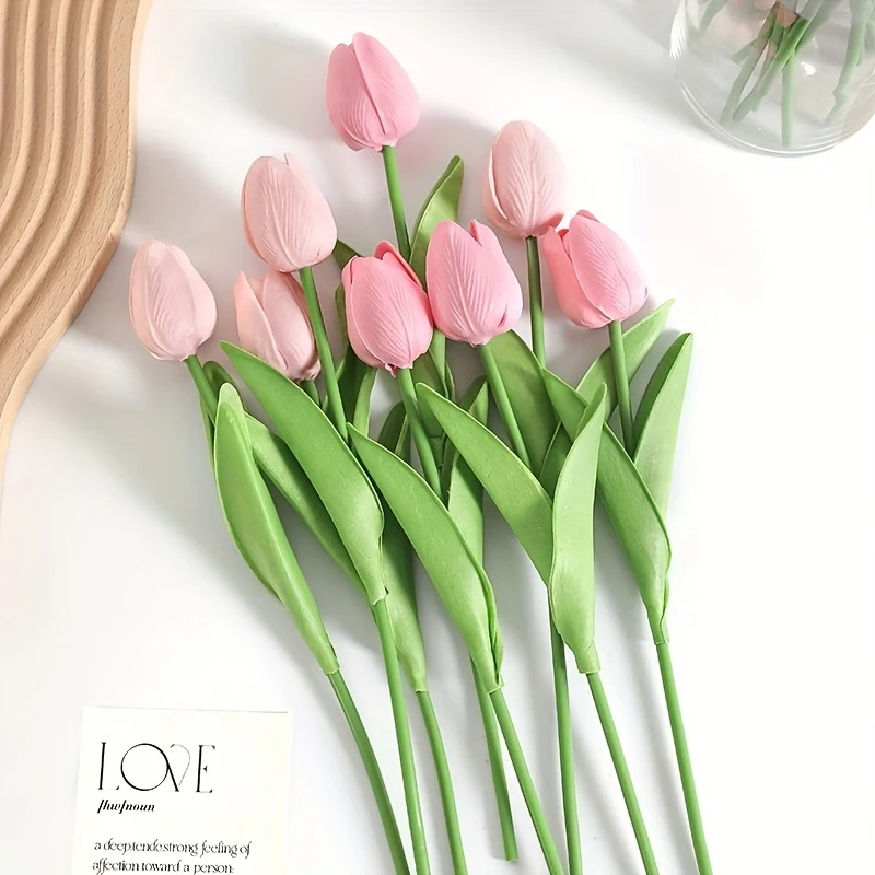 10pcs, Artificial Tulip, Artificial Flower Faux Flower Realistic Simulation Flower Blooming DIY Craft Bridal Bouquet Home Table Living Room Decoration, Indoor Outdoor Decoration