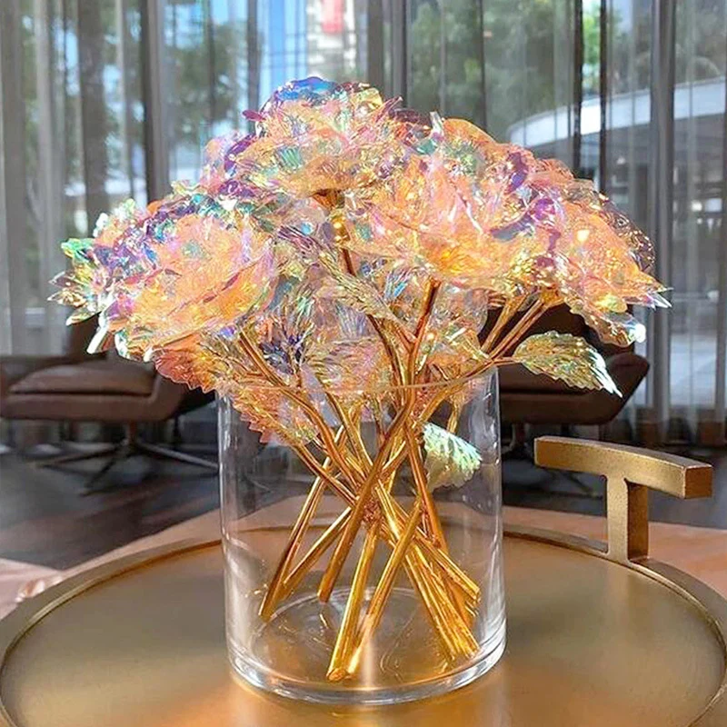 10pcs Rose Golden Crystal Artificial Rose Flowers - Exquisite Centerpieces for Wedding, Anniversary, Mother's Day, Christmas and Holiday Parties - Beautiful Gift Ideas with Romantic Ambiance