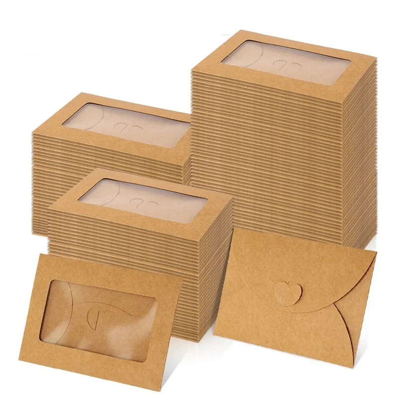 20pcs 10x7cm small greeting card envelope with window Mini kraft Paper Envelopes for name card Letter Wedding Invitation