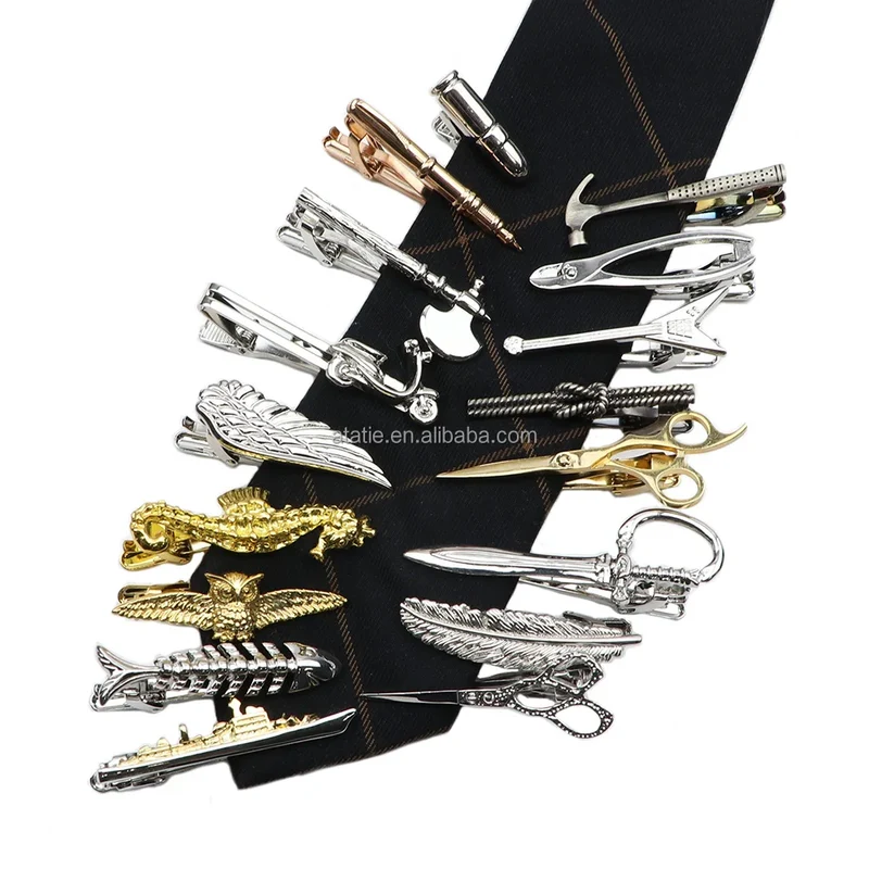 Chrome Stainless Tie Clips Scissors Ax Car Owl Sword Hammer Shape Metal Tie Clip for Men Necktie Clips Pin for Mens Gift