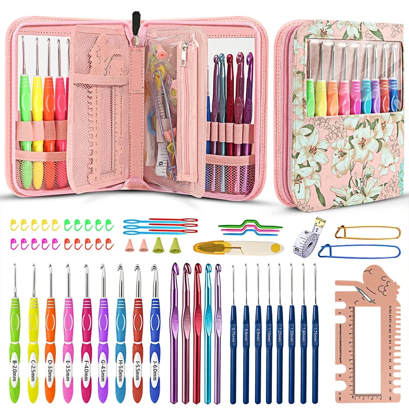 1Set Crochet Hooks Set Ergonomic Knitting Needle Weave Yarn Kits Floral Pattern Crochet Needles DIY Hand Knitting Art Tools