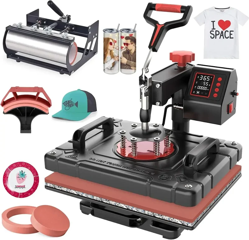 5 in 1 Heat Press Machine Sublimation Heat Press 360° Swing Away Heat Transfer Digital T-Shirt Pressing Multifunction Combo