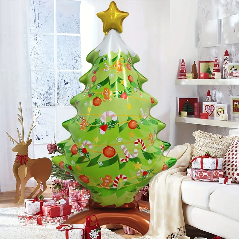 1pc New Large Standing Star Christmas Tree Foil Balloon, Christmas Holiday Indoor And Outdoor Party Decoration, Suitable For Christmas, New Year, And Birthday Supplies