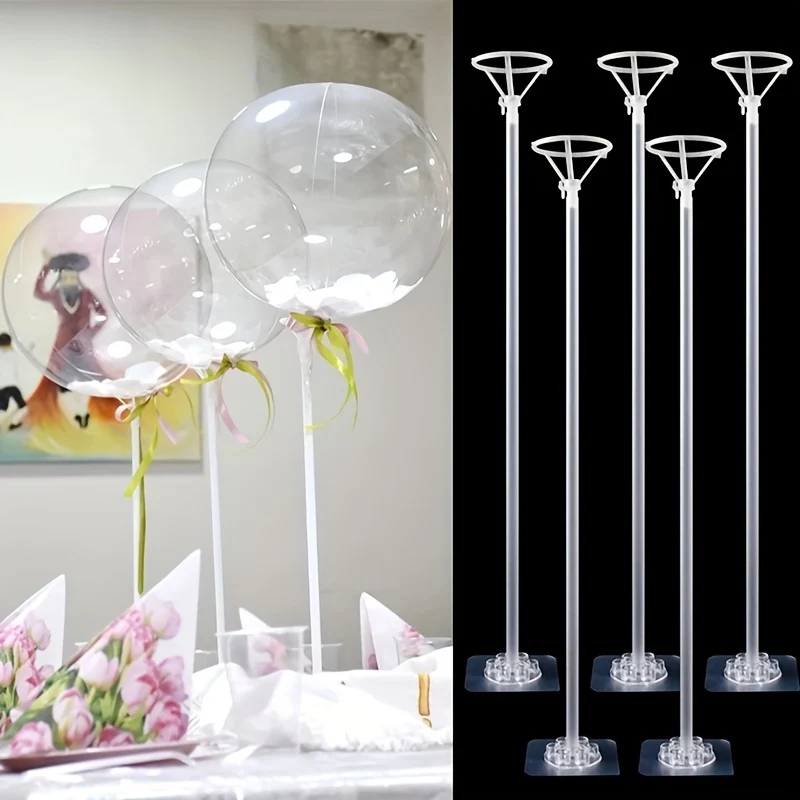 5/10 Pack 35cm Plastic Balloon Stand Holder for Birthday Party, Wedding Table Decorations, Baby Shower, Father's Day, Mother's Day, Graduation, Juneteenth, 4th of July - No Electricity or Batteries Needed, Featherless Balloon