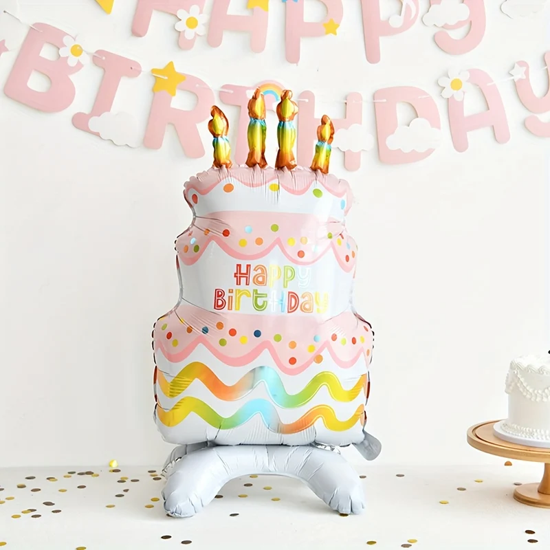 [1pc Standing Birthday Cake Balloon] 1pc, Standing Birthday Cake Balloon, Birthday Party Decorations, Photo Prop Decor, Celebration Decor, Birthday Gift, Atmosphere Arrangement, Home Decor, Room Decor, Scene Decor