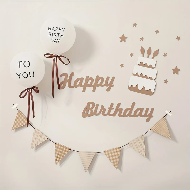 Birthday Party Decoration Balloon Room Wall Decoration Pull Flag Banner Letter Cake Set 1 Set 7pcs