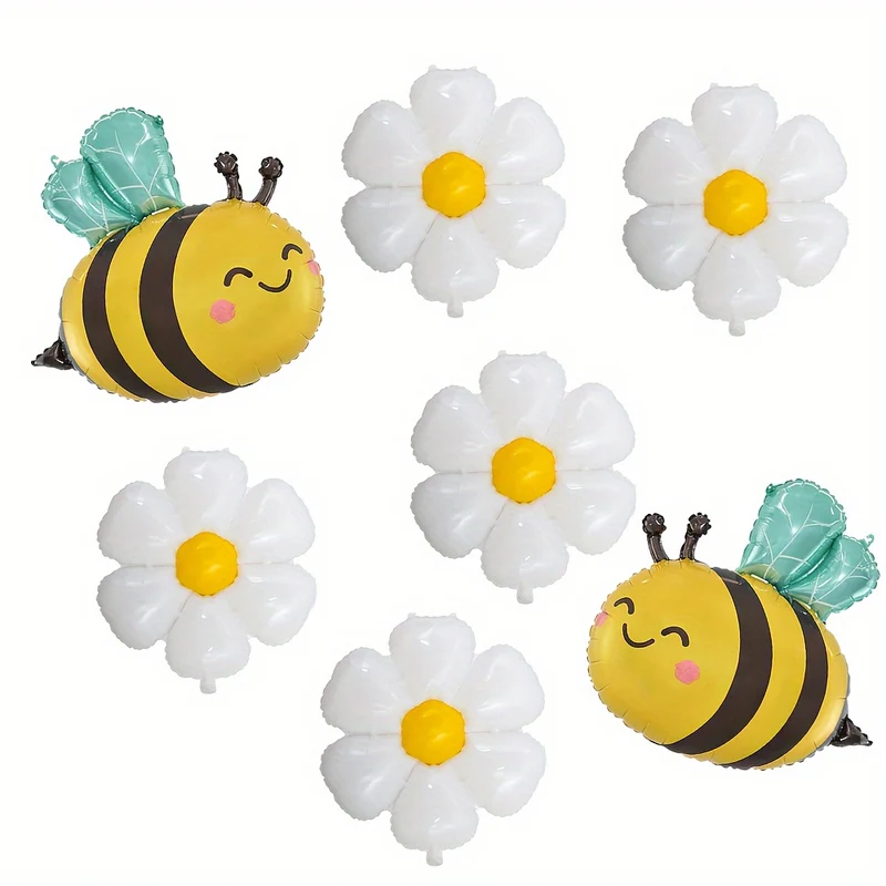7pcs Bee & Daisy Foil Balloon Set - Aluminum Film Balloons for Spring, Birthdays, Anniversaries, Graduations & Mother'S Day Party Decoration - Ideal for Wedding, Shower, Thanksgiving, Valentine'S Day & More