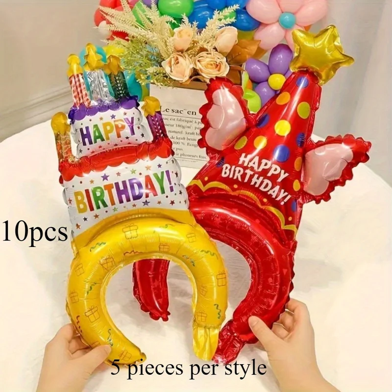 10pcs Aluminum film balloon birthday cap, aluminum film balloon headband set, birthday party headband, adult birthday balloon cap, party photo decoration, party atmosphere props