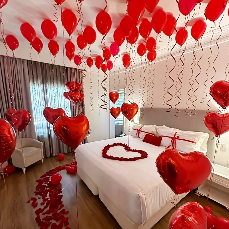 53pcs Valentine'S Day Balloon Set, Includes 30 Red Latex & 23 Aluminum Foil Heart Balloons with Accessories, Ideal for Indoor & Outdoor Decorations, Perfect for Birthday, New Year, Christmas Celebrations, KADUOS Brand