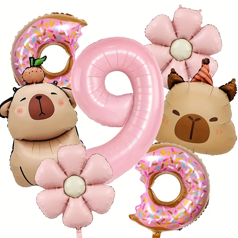 Donut Balloon Daisy Flower Balloon Kapibara Balloon Set Suitable for Birthday Party, Event Scene Decoration, Halloween Decorations, Christmas Decorations