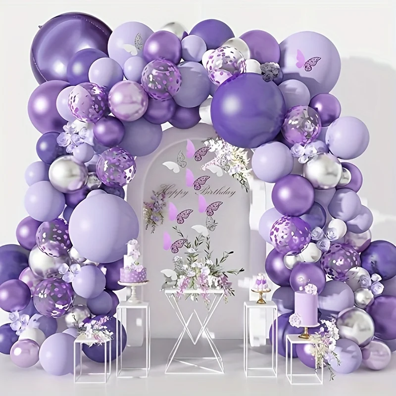 111pcs Lavender Purple Balloon Garland Kit with Metallic Confetti - Perfect for Weddings, Birthdays, Anniversaries, Valentine's Day, Wedding Balloons