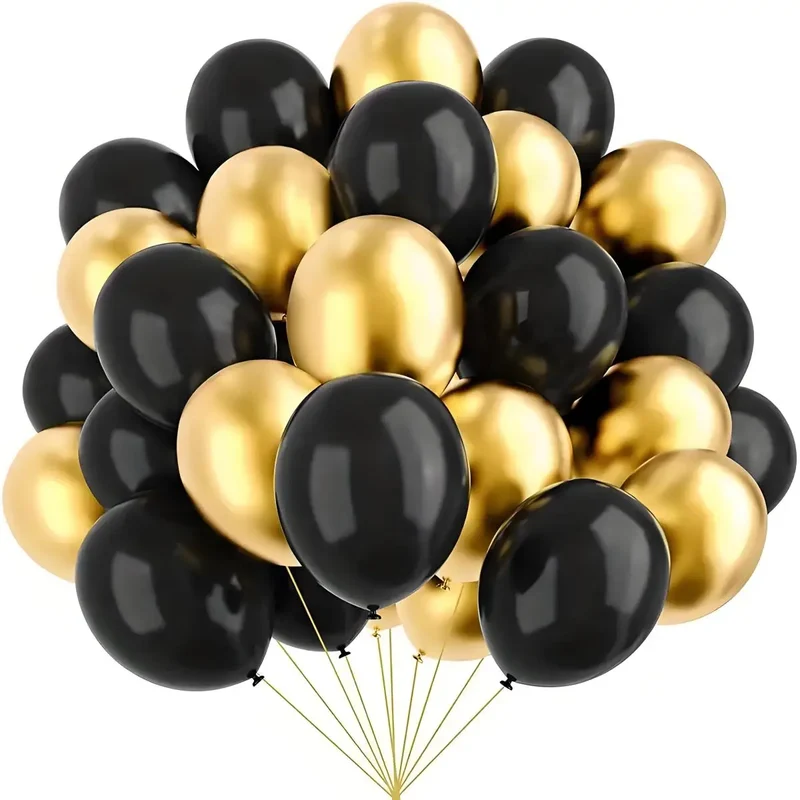 12Inch/10Inch Latex Balls, Black and Gold Balloons, Suitable for Birthday Decorations, Wedding Decorations, Holiday Decorations, Anniversary Atmosphere Arrangements