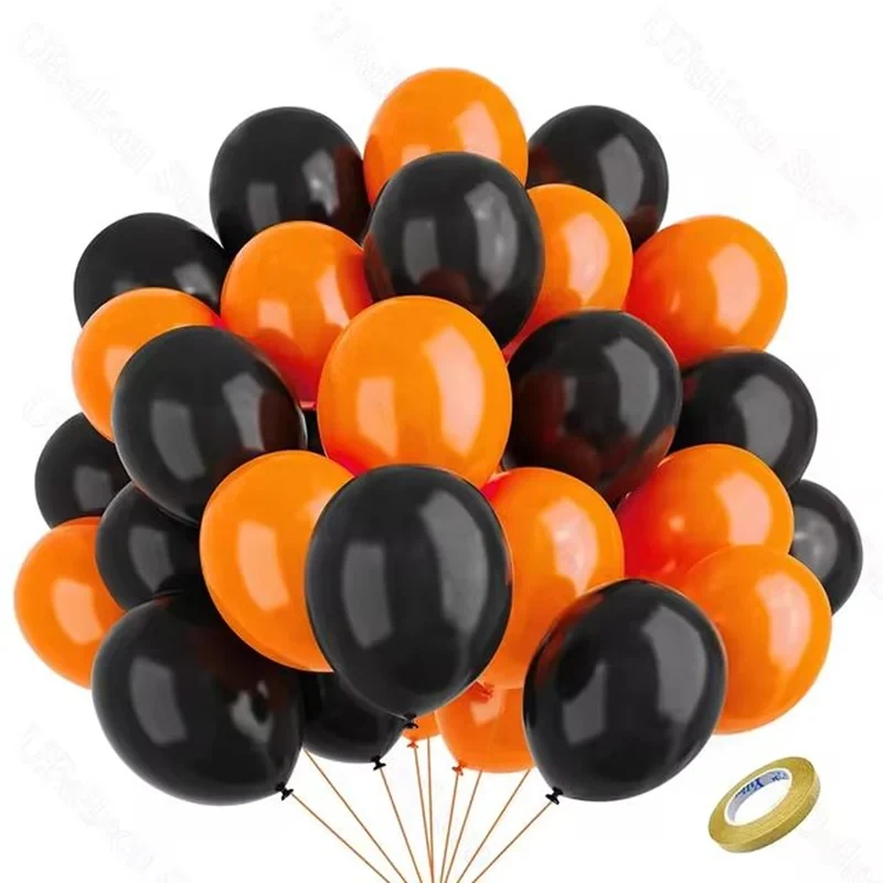 12-inch High-quality Latex Balloon Set, Black, Orange And Purple, Birthday Party Decoration, Halloween And Christmas Decorations
