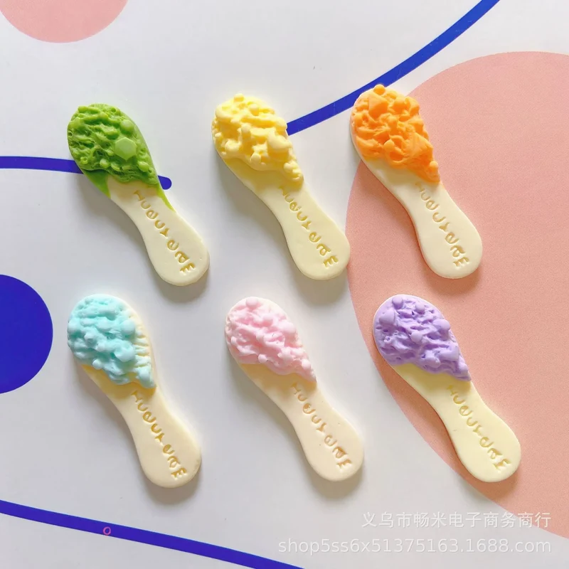 100pcs Macaron Simulation Ice Cream Spoon Flat Back Resin Cabochon Mini Food Scrapbook Craft DIY Miniature Dollhouse Accessories