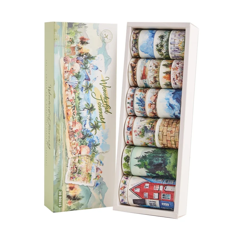 IMODA 20 Rolls Wonderful Journey Washi Tape Set Decorative Masking Tape for Scrapbook Journal DIY Art Craft Gift Wrapping
