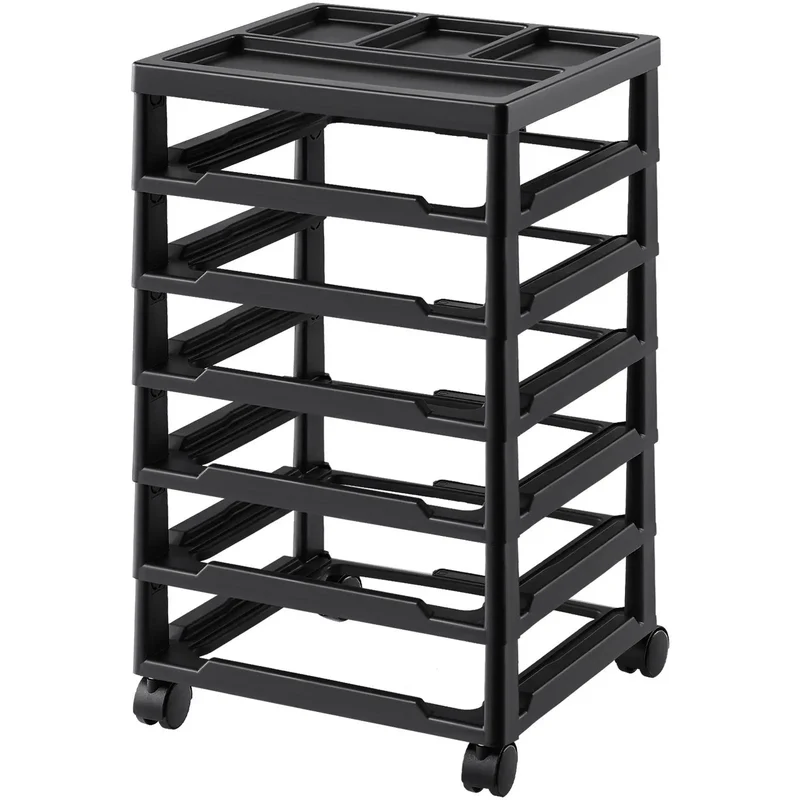 Large Capacity 6-Tier Scrapbook Rolling Storage Cart with Organizer Top Black