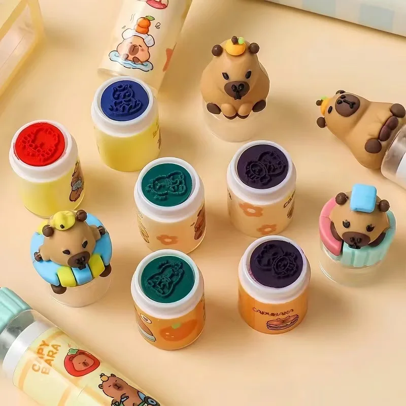 18setS/Box Double Section Capybara Cartoon Stamps Diy Scrapbook Kids Stamp Cartoon Rubber Stamps Scrapbooking Reward Toy Gift