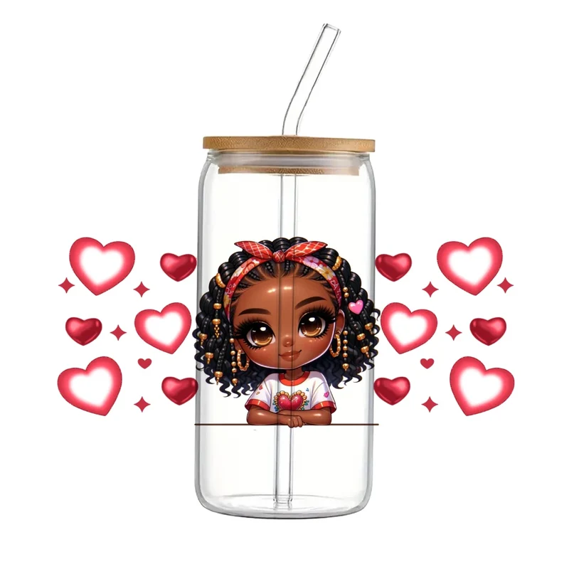 Black Girl Baby Cartoon UV Waterproof DTF Cup Sticker 16oz for Scrapbook Phone case DIY Ceramic Cup Wrap Sticker