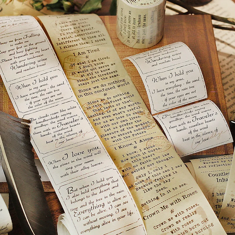 1Roll Vintage Art Poetry Series Washi Tapes Material Pefect for Collage Journal Scrapbooking Diy Stickers Supplies