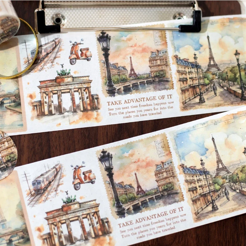 Yoofun 7x200cm Travelling The World Buildings Washi Tape DIY Scrapbooking Collage Junk Journal Sticker Label Masking Tape