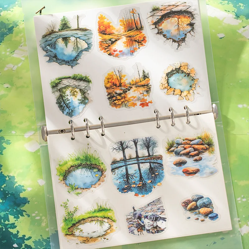 10pcs/pack Puddle Path Series Landscaping PET Stickers Landscape Material Decorative Collage Bottoming