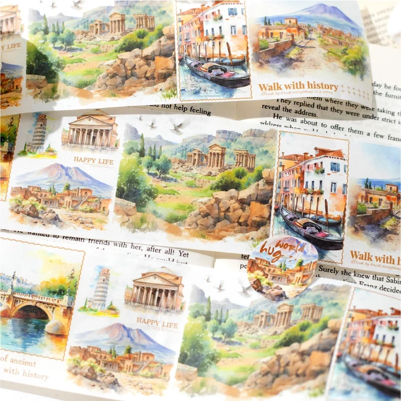 Yoofun 7x200cm Travelling The World Buildings Washi Tape DIY Scrapbooking Collage Junk Journal Sticker Label Masking Tape