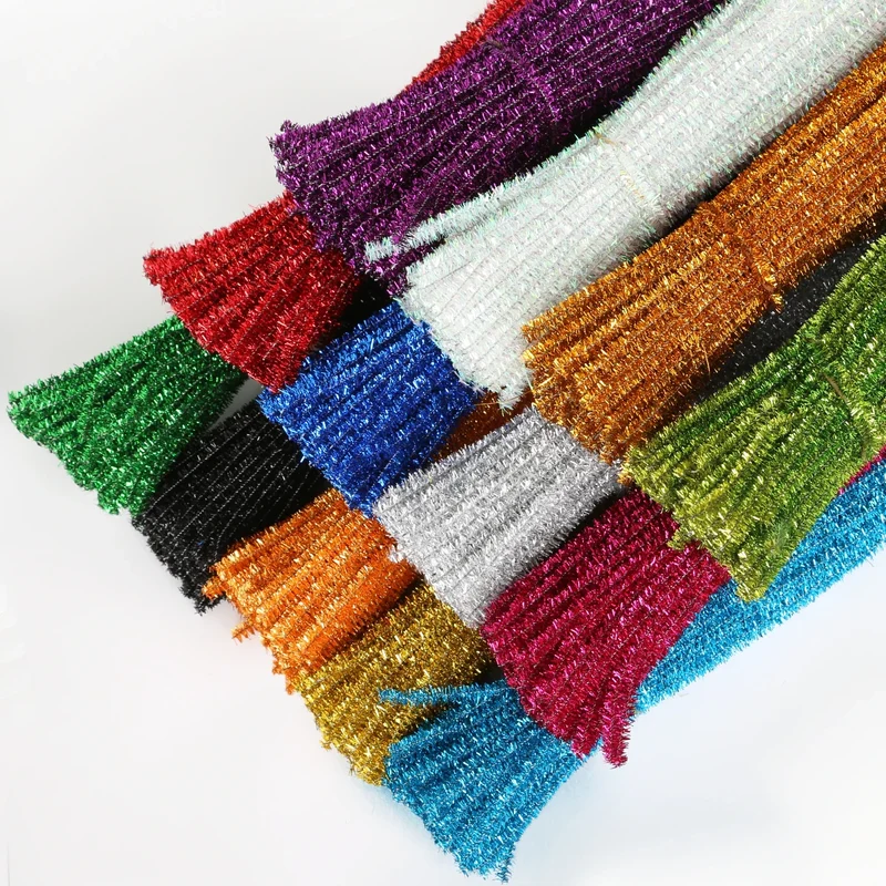100Pcs Glitter Chenille Stem Pipe Cleaner Plush Stems Wired Sticks Kids Educational DIY Supplies Toys Making Decoration Material