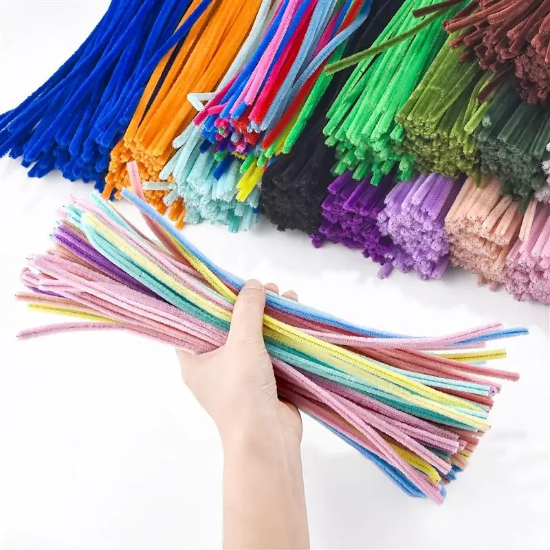 100pcs Chenille Stems Toys DIY Strips Twist Bar Anvil Wire Craft Pipe Creative Hobby Children Plush Stick Chenille Sticks