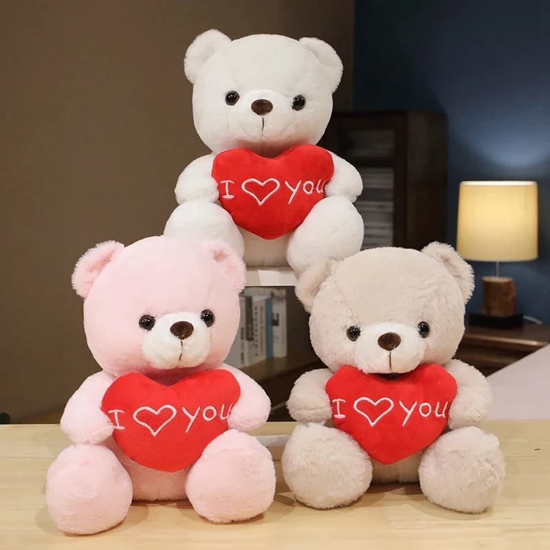 28CM Lovely Teddy Bear Plush Toys Cute Bear Holding Heart I Love You Stuffed Doll Girls Lovers Valentine's Day Gift