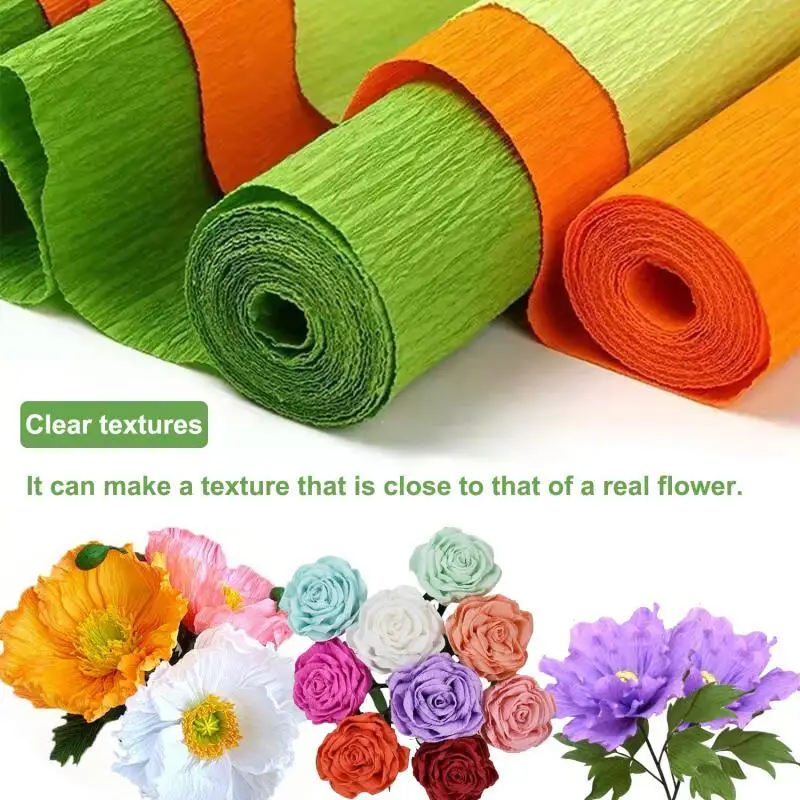 50x250cm Colored Crepe Paper Roll Origami Crinkled Crepe Paper Craft DIY Flowers Decoration Gift Wrapping Paper Craft