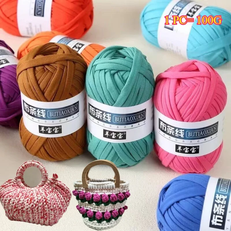 100g T Shirt Knitting Yarn For Crochet Bag Hat Slippers Coaster Blanket Thread Soft Polyester Woven Yarn Thick Soft Cloth Yarn