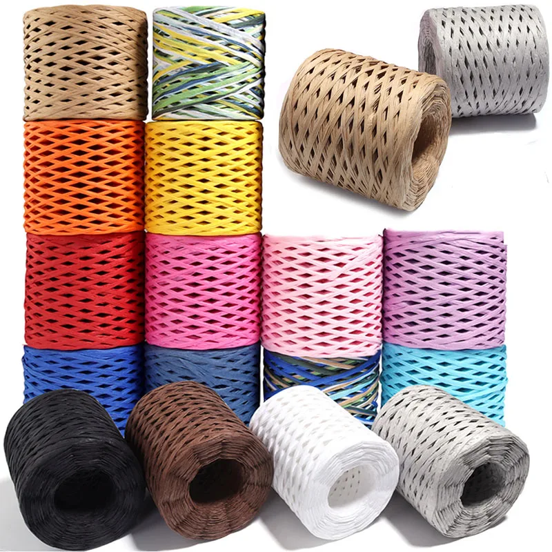 200metre Natural Raffia Paper Craft Ribbon Packing Paper Twine Raffia Yarn Knitted Paper Rope DIY Craft Festival Gift Wrapping