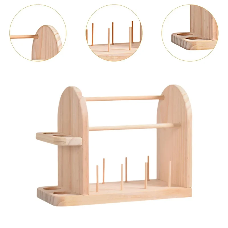 Portable Wooden Yarn Holder, Double Revolving Thread Dispenser Storage Rack for Crocheting and Knitting Supplies
