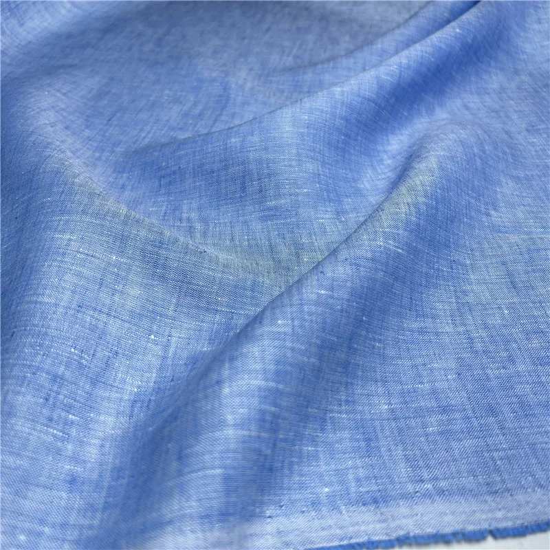 Light Denim Blue Modern Chinoiserie Jacquard Linen Ultra-Thin Stone-Washed Antibacterial Breathable Fabric Summer Robes Luxury
