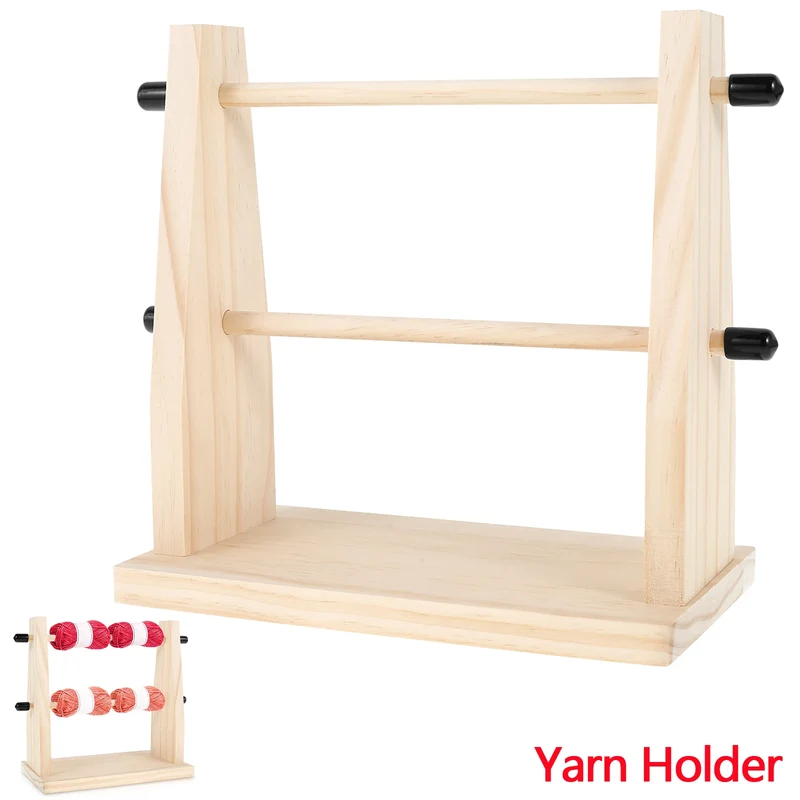 Yarn Holder Wood Crochet Yarn Holders Double Yarn Ball Stand with Nonslip Pads Storage Holder for Crocheting Knitting DIY Craft