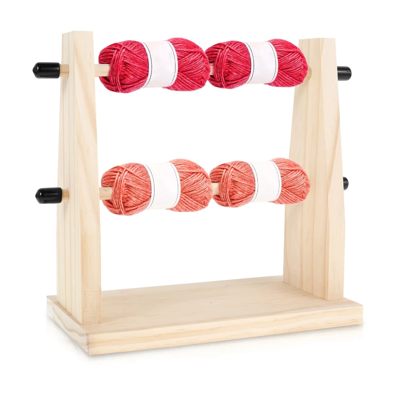 Wooden Yarn Ball Holder Hand-woven Yarn Rack with Screw Wool Racks Multi-purpose Crochet Yarns Holders for DIY Craft Accessories