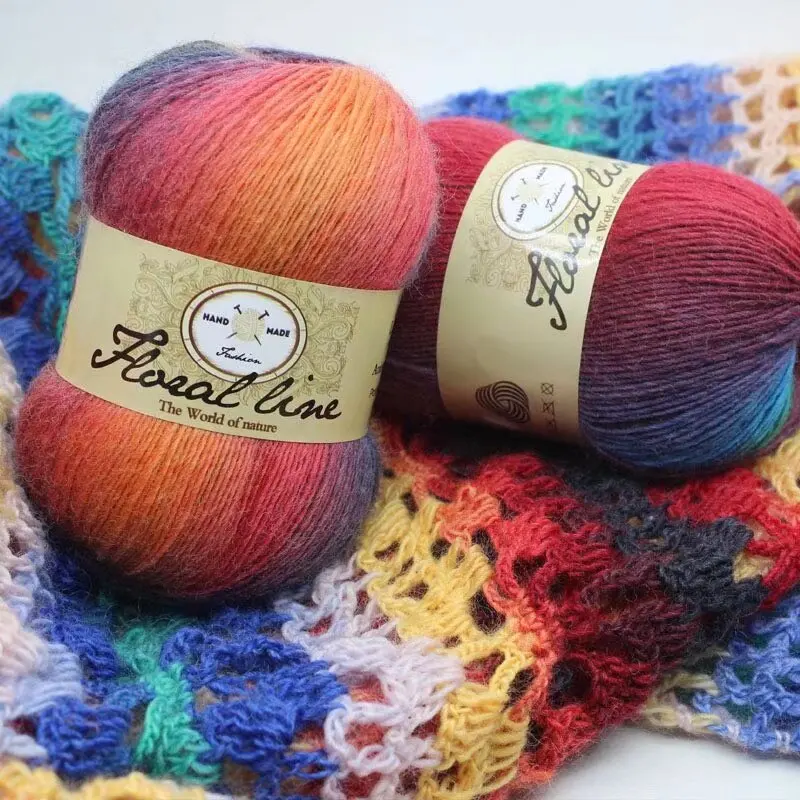 300g Rainbow Long Section Dyed Pattern Crochet Yarn Handmade DIY Knitting Colorful Fashion Outer Shawl Scarf Hat Sweater Yarn Ball 1 Piece = 3 Pieces = 300g