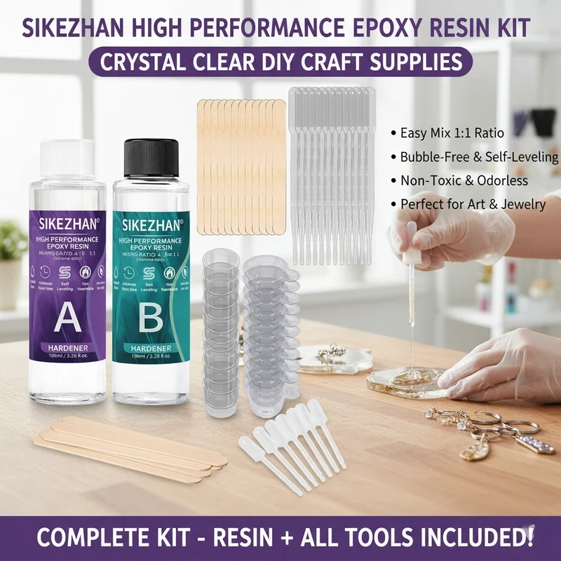Crystal Clear Epoxy Resin Kit AB Glue with 40pcs Mixing Tools|Cups Sticks Droppers DIY Jewelry Casting High Gloss Bubble Free