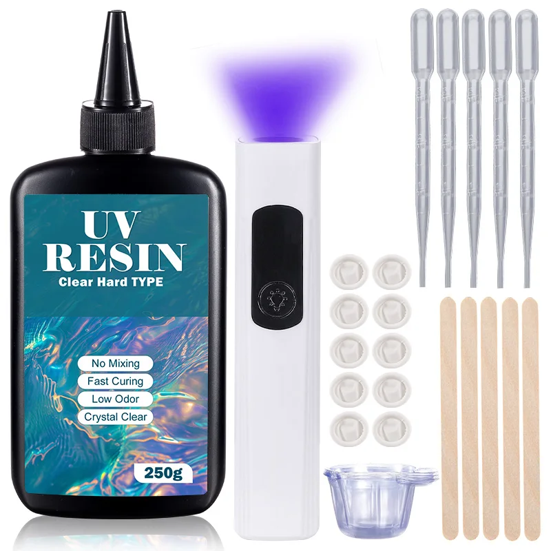 UV Resin Kit with Light Upgraded Hard Type Crystal Clear Ultraviolet Curing UV Resin for Craft DIY Jewelry Making Molds Casting