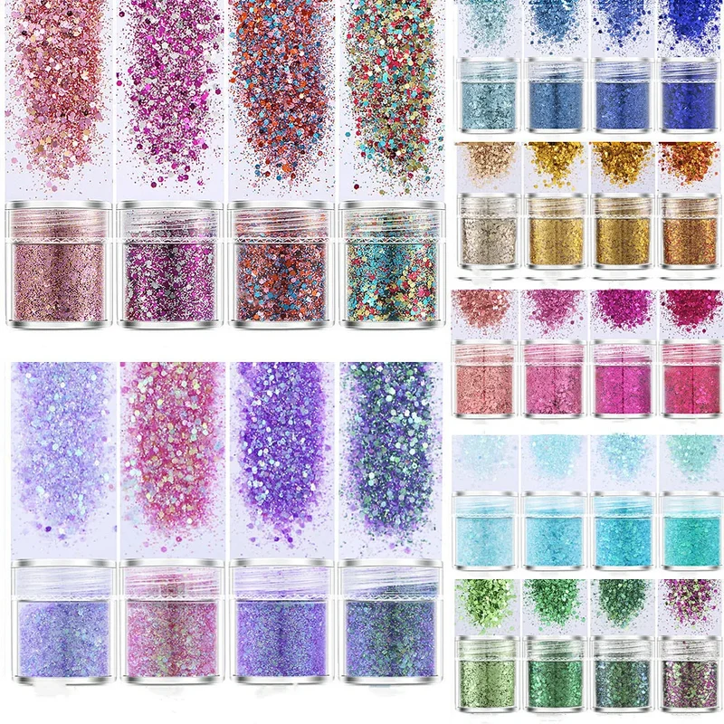 SNASAN 4Pcs Color Superfine Glitters Powder 1mm Sequins Mix For Jewelry Making DIY UV Epoxy Resin Silicone Mold Filling Material