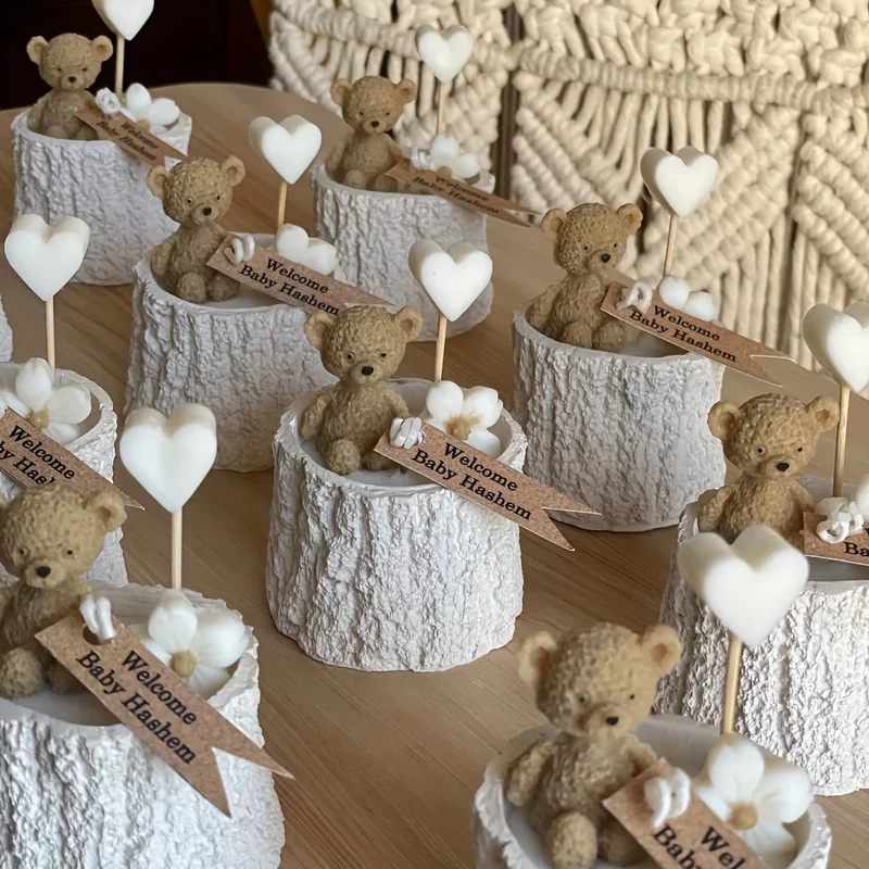 2pcs Silicone Mold Set: Wooden Stake Storage Jar & Adorable 3D Bear Mold for Epoxy Resin Craft