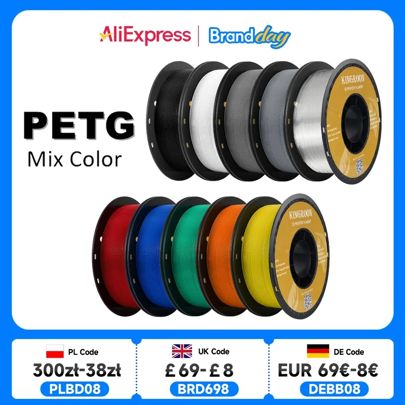 KINGROON PETG 3D Printer Filament 1.75mm 5KG 10KG Mix Color 3D Printing Material 1kg/roll petg Plastic For FDM 3dprinter