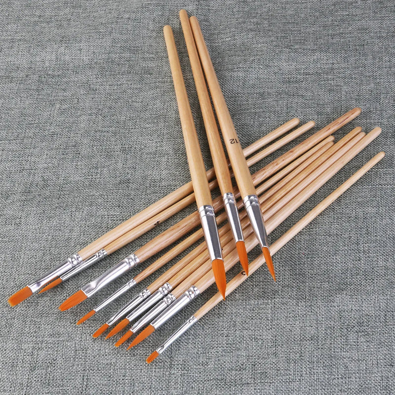 12Pcs Professional Watercolor Brush Set for Artists Acrylic Oil Painting Nylon Hairs Round Pointed Flat Double Crimped Ferrules