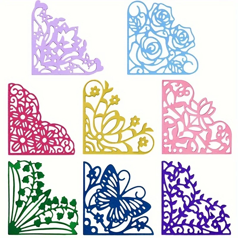 8pcs Metal Cutting Dies Stencils Scrapbook Cutting Die For Paper Card Making Scrapbooking DIY Cards Photo Album Craft Decorations Mini Corner Flowers
