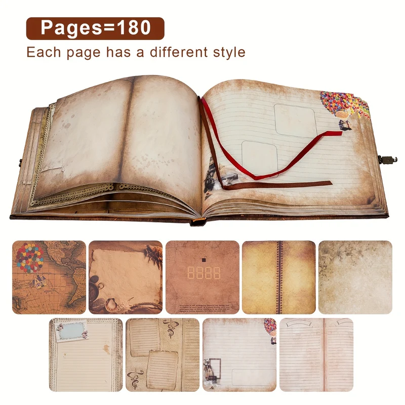 180 Pages Scrapbook Photo Album, Retro Style Embossed Letter Leather Cover Travel Diary Journal Scrap Book For Couples, Memory Book For Anniversary Wedding, Valentines Day Gifts