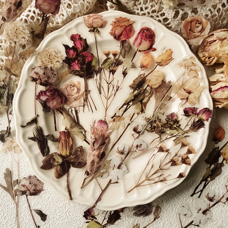 40pcs Rose Plant PET Decorative Diary Material Stickers Decorative Stickers For Scrapbook Label Diary Stationery Album Telephone Journal Planner